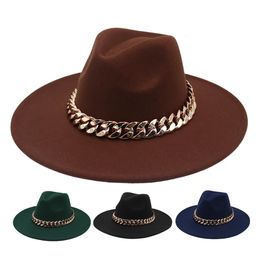 Hoeden met brede rand Emmer 95 cm Grote Fedora Hoed Feest Dames Vilt Met Luxe Oversized Ketting Elegante Britse Metal Jazz Voor Dames 231027