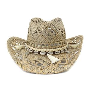 Brede rand hoeden emmer angelica handwoven westerse cowboy zoute gras natuurlijk stroming zon vizier voor vrouwen mannen modieus met riem 230509