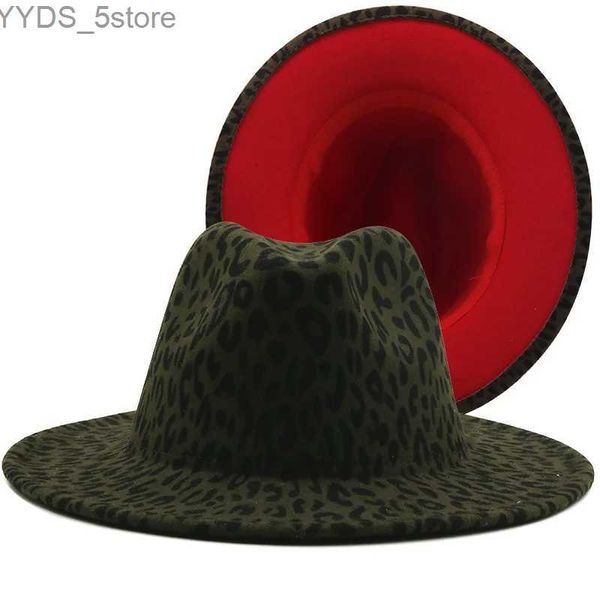 Wide Brim Hats Bucket Army Green Leopard Red Bottom Fedora Womens Wool Felt Mens Party Trilby Jazz Church Patch Work Panama YQ240407