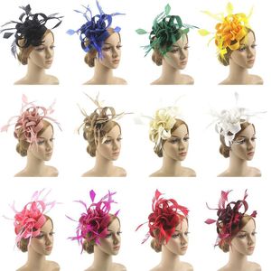 Sombreros de ala ancha Bucket Ascot Race Fascinators Top Hat Flower Mesh Headband Headwear Cocktail Tea Party Fascinator Feather 230424