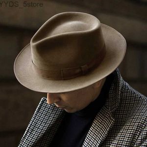 Brede rand hoeden emmer herfst en winter dames vilt hoed boog fedoras Brits stijl retro kerk trilby jazz yq240407