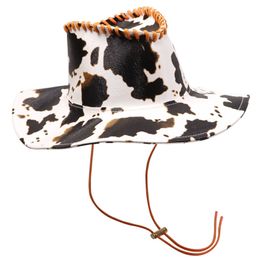 Brede rand hoeden bucket herfst wintermeisjes hoeden westerse stijl tiara cowgirl hoed voor vrouwen fedoras lederen roze cowboy koe patroon cap 221110