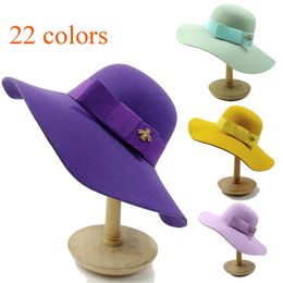 Hoeden met brede rand Emmer Herfst Winter Dames Meisjes Bowler Elegant Zacht Vintage Vilt Fedora Mode Effen Dames Floppy Hoed Dome Cap 231027