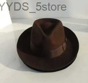 Brede rand hoeden bucket B-8130 dames wol derby fedoras hoed gevoeld billycock winter mode bowlen fedora yq240407