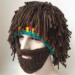 Brede rand hoeden emmer baard hobo Mad Scientist Rasta Caveman handgemaakte gebreide warme mutsen mannen XMAS Halloween cadeau grappig feest masker mutsen YG147 230915