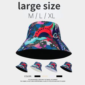 Chapeaux à large bord Seau Big Head Print Réversible XL 63cm Protection solaire Panama pour hommes Femmes Bob Fisherman Cap Grande Taille Hip Hop Hat 230822