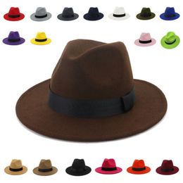 Chapeaux à large bord seau respirant couleur unie classique noir élastique Fedora chapeau unisexe laine feutre Jazz élégant hommes femmes Panama Trilby Cap 230808