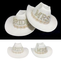 Breide rand hoeden emmer bruid cowgirl met sluier nieuwigheid cowboy Summer Beach Long Western Fancy Dress Accessory 230325