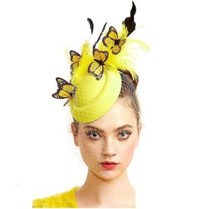 Wide Brim Hats Bucket Bride Fascinator for Weddings Accessories Femmes Elegant Butterfly Headwear Ladies Church Fedora Cap Hair Pin Me Dheya