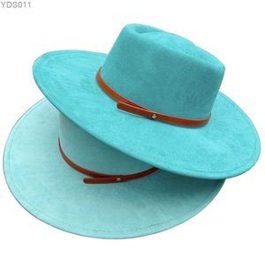 Wide Brim Hats Bucket Bull Nubuck Cuir Hat Fedora 9,5 cm Nouveau matériau accessoires de ceinture pour hommes