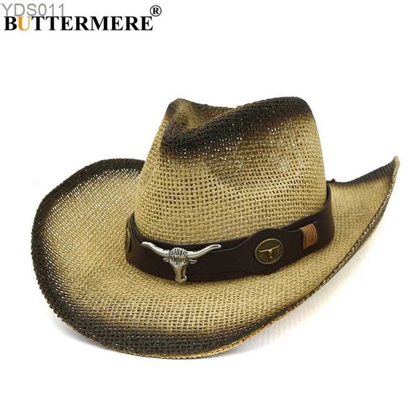 Chapeaux larges seau papillon hommes chapeau de soleil cowboy vache décoration ceinture de protection UV femmes kaki arc vintage été panama str 240319