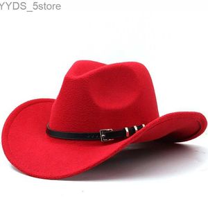 Brede rand hoeden bucket klassieke riem vilt jazz fedora hat dames unisex Panama feest Trilby cowboy heren heren gentleman bruiloft yq240407