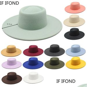 Wide Brim Hats Bucket Classic British Style 95cm Big Fedora Hat For Women Fashion Automne Hiver Feel Robe de mariée Église Cap Jazz Dr Dhqv3