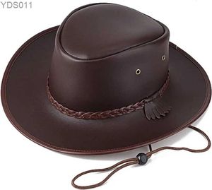 Sombreros de ala ancha Vaquero tipo cubo para hombres y mujeres Gorra de lluvia Outback de cuero occidental 240319