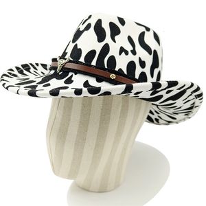 Brede rand hoeden emmer cowboy hoed fallwinter koe patroon fedora verdubbeld verdikte krullende stierhoofd unisex jazz 230421