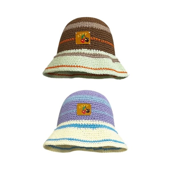 Chapeaux à large bord chapeau seau au crochet avec patchs motif cerise pêcheur à rayures d'été pour adolescents adultes 230629