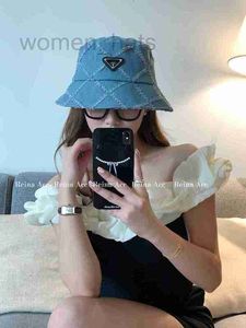 Brede rand hoeden bucket Designer Triangle Elevation Version Fisherman Hat For Women 2023 Nieuwe zonnebrandcreen Denim Sun Shading Big Head Surround Display Face Small 22N3