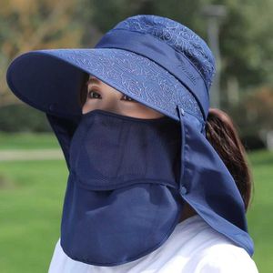 Wide Brim Hats seau détachable femelle Summer coréen édition vide haut grand bord anti ultraviolet chapelet de masque de soleil Visor Q240403