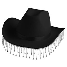 Sombreros de ala ancha cubo diamante flecos novia vaquera sombrero verano vintage vaquero regalo para mujeres niña occidental 230830