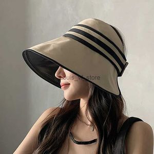 Chapeaux à large bord seau élégant soleil d'été pour fille protection réglable chapeau de plage respirant pliable Panama casquette queue de cheval casquettes H240330