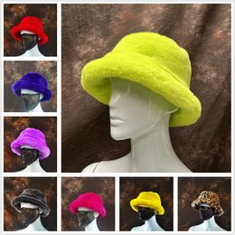 Large bord chapeaux seau mode automne hiver femmes fausse fourrure chapeau épaissi doux chaud casquette de pêche en plein air vacances garçon filles coloré chapeau 221208