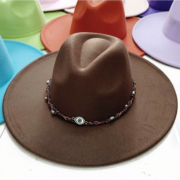 Sombreros de ala ancha Cubo Moda Fieltro Fedora Sombrero para hombres Mujeres Estilo vintage Accesorios de correa de ojo Panamá Jazz Gran venta al por mayor 230727