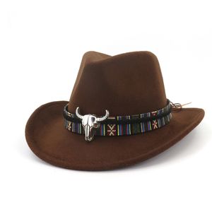 Chapeaux à bord large godet Fashion Men Femmes Western Cowboy avec vache Band Pop Jazz Winz Winter Wool Taille 5658cm 230214