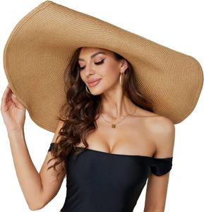 Brede rand hoeden emmer mode oversized strandstro voor vrouwen grote vizier hoeden handgemaakte roll -up floppy zon zomer cap 230408