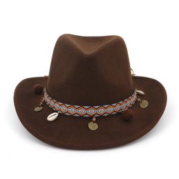 Hoeden met brede rand Emmer Mode Panama Cowboy Cowgirl Hoed Vilt Fedora Trilby met Lint Band Jazz Formele Top Chapeau voor Mannen Vrouwen 230830