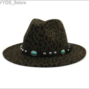 Wide Brim Hats Bucket Fashion Patchwork Femens Fedora Hat Leopard Pattern Design trilby Jazz Robe de rue formelle Sombreros de Mujer YQ240407