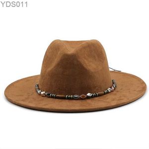 Chapeaux à bord large godet mode femme porc tarte chapeau papa suède plate fedora dame gentleman joueur panama trilby groupe taille 58cm yq240403