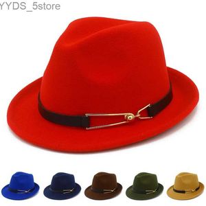 Brede rand emmer modieuze fedora hoed denim wol verstelbaar trendy trilby leer met korte damesblazer yq240407