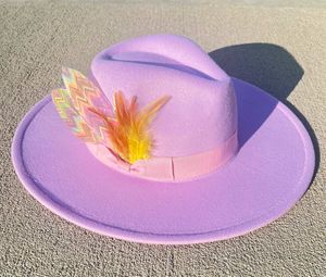 Sombreros de ala ancha Cubo Fedora 95 cm ala sombrero púrpura accesorios de plumas otoño e invierno sombreros de jazz para hombre moda para mujer Panamá chapeau 230801