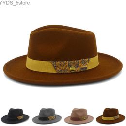 Brede rand hoeden emmer fedora hoed heren casual dames retro riem jazz Brits stijl derby trilby fedoras yq240407