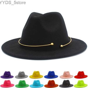 Brede rand hoeden emmer fedora hoed met gouden riem brede heren panama blazer volwassen vilt derby trilby fedoras yq240407