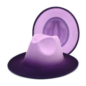 Sombreros de ala ancha, sombrero Fedora de cubo para mujer, sombrero de fieltro para hombre, Color degradado, diseño púrpura, sombreros de fieltro informales de lujo, gorras de Jazz Trilby 230801