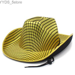 Wide Brim Hats Bucket Fedora Hat Womens and Mens Sun Western Cowboy Gold Silver Derby trilby Jazz Curly Blower YQ240407