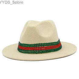 Wide Brim Hats Bucket Fedora Hat Womens Trilby Diamond avec Jazz Leopard Derby Felt Blower YQ240407