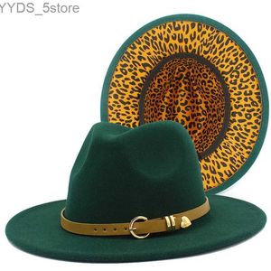 Wide Brim Hats Bucket Fedora Hat Womens Trilby Cuir avec jazz à l'intérieur de Léopard Print Derby Felt Blower Chapeau YQ240407