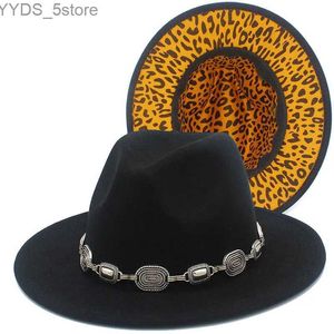 Wide Brim Hats Bucket Fedora Hat Womens Trilby Jazz Vintage Belt Leopard Print Derby Felt Blower Mens Chapeau YQ240407