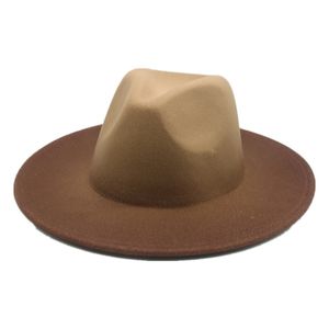 Large bord chapeaux seau Fedoras chapeau pour femmes feutre dégradé couleur conçu Panama formel Jazz casquettes Cowboy Cowgirl Sombreros de Mujer 230825