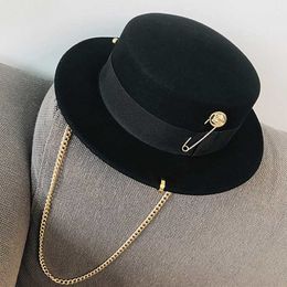 Large Brim Chapeaux Seau Fibonacci Fedora Rétro Laine Feutre Femmes Européenne Punk Chaîne Nouveauté Flat Top Hommes Cap Street Fashion Tendance Sauvage 230214