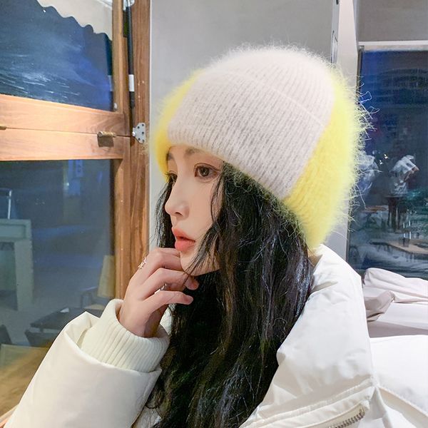 Chapeaux à large bord seau moelleux cheveux de lapin Angora chapeau d'hiver pour les femmes chaud tricoté épaissir bonnet à la mode 230907
