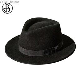Chapeaux à bord large seau French Mens Black Jazz Hat avec rubans panama Feel Fedoras Wedding Party trilby Unisexe Style YQ240407