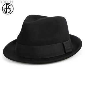 Beauts de chapeaux à bord large fs 2024 Retro Black Pork Pie Hat Mens Neutral Church Jazz Wool Felt Fedoras Ruban Trilby Panama Gang YQ240403