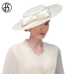 Sombreros de ala ancha cubo FS elegante marfil para mujeres gran bowknot ocasión formal kentucky cap dama boda cóctel fiesta plana top fedoras 230822