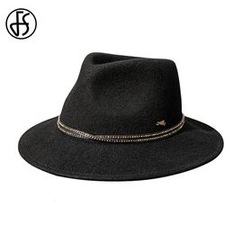 Sombreros de ala ancha Bucket FS Fedoras de lujo para mujeres Hombres Caballero Elegante Otoño Invierno Jazz Sombrero Lana Vintage Gangster Trilby Felt Cap 230825