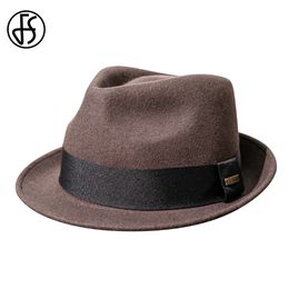 Hoeden met brede rand Bucket FS Heren en Panama Fedoras Kerk Bruin Jazz Mode Zwart Wolvilt Fedora Formele Kleine Top Cap Ruiterhoed 2023 230825