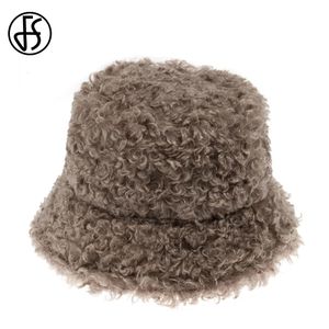 Brede Rand Hoeden Emmer FS Winter Lamswol Hoed Voor Mannen Vrije Tijd Panama Caps Dikker Pluche Visser Bruin Beige Warme Vrouwen Cap Bob Homme 231027