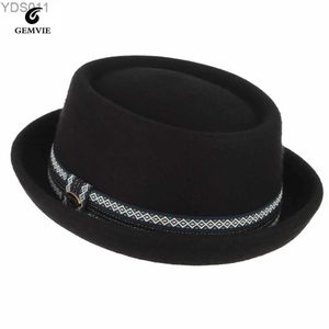 Brede rand hoeden emmer gemvie 100% wol viltvleesvlees pie cap dames huid gebogen hoed unisex herfst en winter fedora yq240403